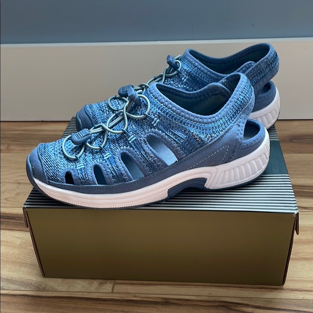 Orthopedic Blue Knit Slip-On Sandals